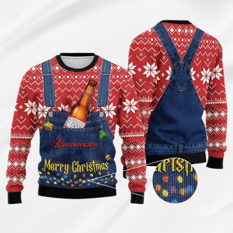 Merry Christmas Budweiser 2025 Ugly Christmas Sweater